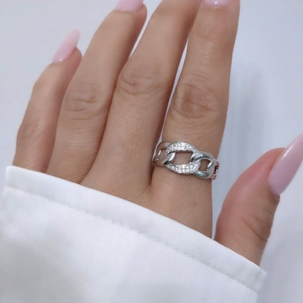 Large Chain Ring, Sterling Silver Women Ring, Wide Chain Ring, Thumb Ring, Stack